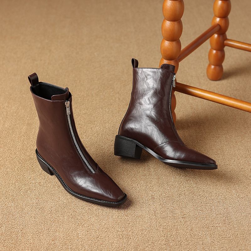 Krazing Pot PU Herbst Winter Schuhe Große Größe Chelsea Stiefel Square Toe Warm Halten Front Zipper Größe 43 Stiefeletten