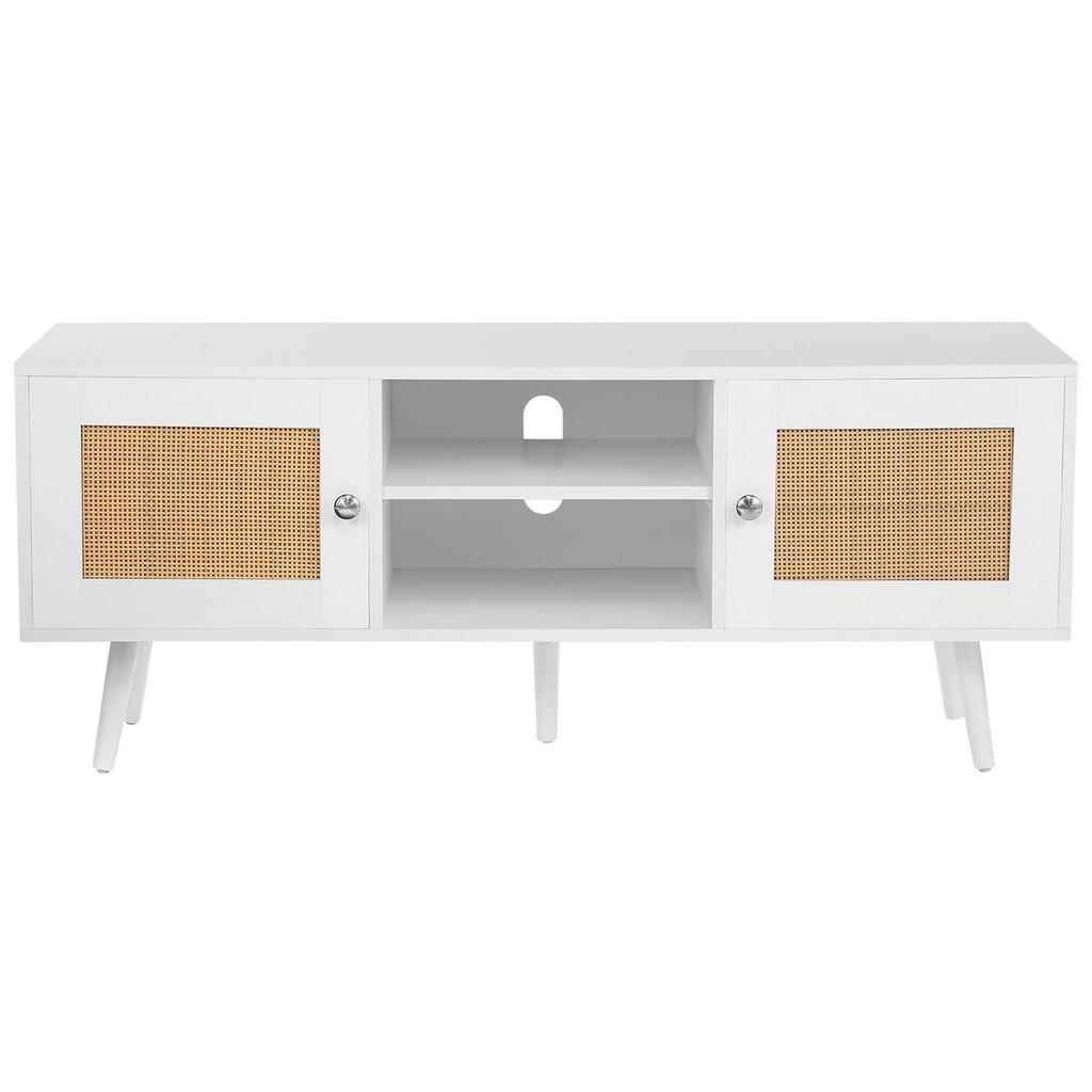 Rattan TV Stand, Boho TV Cabinet for 55 inch TV, Mid Century Modern TV Stand, Rattan TV Console with Adjustable Shelfs for Living Room, Media Room,
