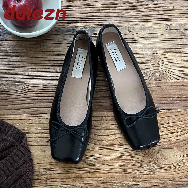 Modische Damen-Ballerinas mit Schmetterlingsknoten, eckiger Zehenpartie, flach, zum Hineinschlüpfen