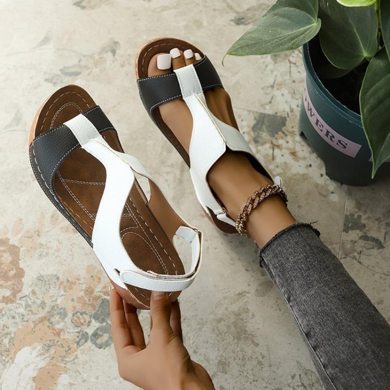 

Большие женские сандалии на толстой подошве с липучкой, дышащие пляжные сандалии с полым наклонным каблуком 43 чёрный