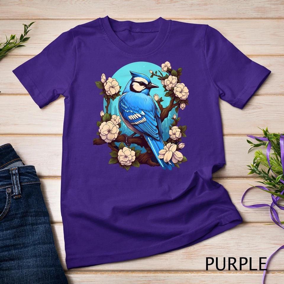 Cute Cottagecore Aesthetic Floral Blue Jay Bird T-Shirt Unisex T-shirt 5 2XL
