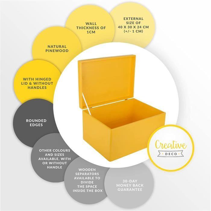 Boîte de Rangement en Bois Jaune 40 x 30 x 24 cm avec Couvercle - Creative Deco