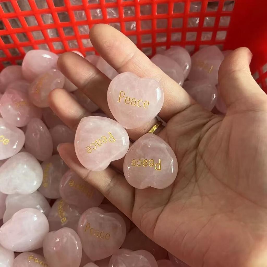 Random1pcs Rose Quartz Heart Inspirational Stone Engraved Love Natural Pink Crystal Valentine's Day Gifts