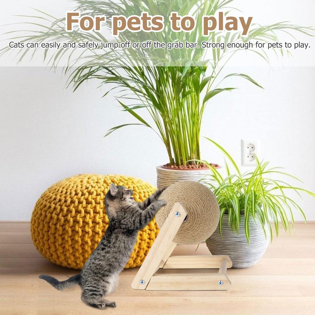 Cat Scratching Ball Toy Sisal Rope Rotatable Ball Board Grinding Paws Toys Solid Wood Cats Scratcher Wear-Resistant Pet Supplies
