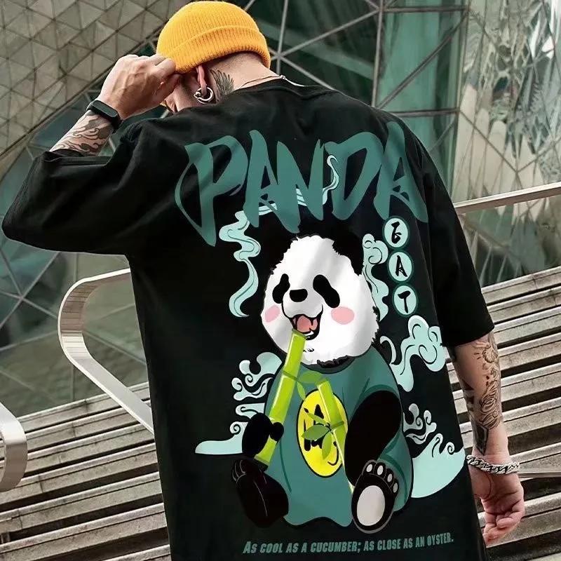 M-8XL Men Oversized T-shirt Korean Casual Loose Style Chinese Style Panda Print T-shirt Suitable for Both Men and Women