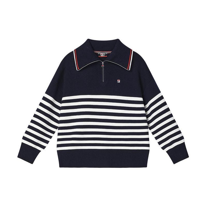 

FILA Comfortable Casual Striped Large Collar Sweater Women sweater Legendary-Blue F11W411406F-NV M