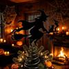 Witch Tree Decoration Halloween Topper, with LED Lights, Black Iron Indoor Decorations Art Silhouette Ornament, for Christmas And Holiday Party