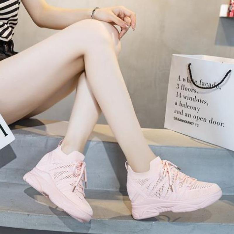 Fashion 6cm Air Mesh Sock Knitted Platform Wedge Flats Spring Hollow Chunky Sneaker Breathable Comfy Women Sandals Slides Summer Shoes