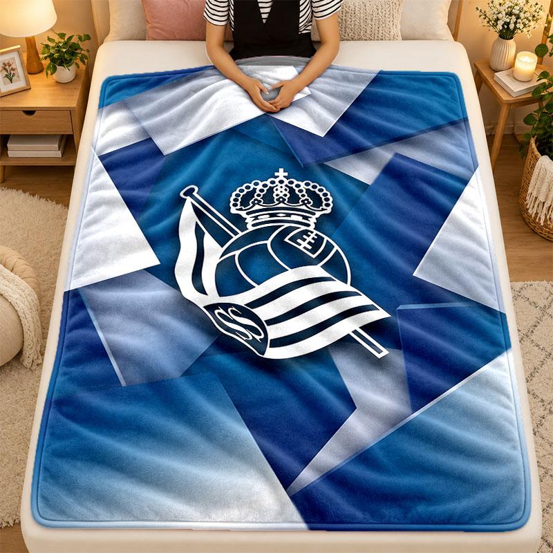 Flannel BlanketReal Sociedad FC Warm Soft Throw Blanket for Indoor Sofa Bed Living Room Use