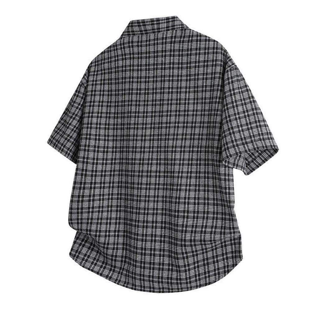 Herr sommarskjorta med korta ärmar i bomull, avslappnad knappskjorta, toppar