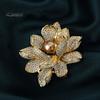 Elegant Flower Shape Brooch Shining Rhinestones Inlaid Faux Pearl Pin Suit Lapel Shawl Badge Coat Accessories