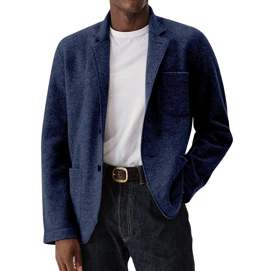 Men's Solid Color Woolen Coat Men's Pockets Button Casual Jacket