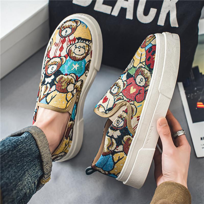 Fashion Luxury Loafers Man Platform Canvas Shoes Fashion Bear Print Casual Men Shoes Design Autumn Classic Slip-on Shoes Men Espadrilles