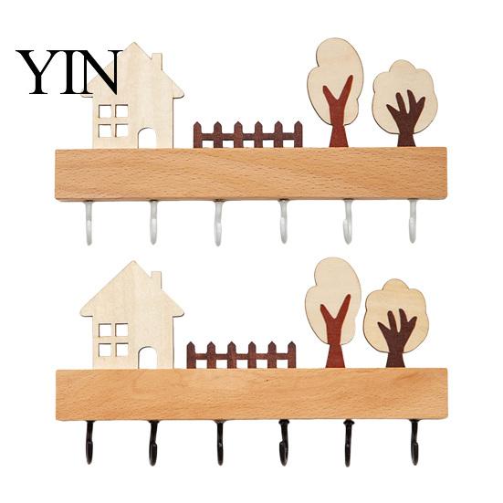 Heavy Duty Key Hanger Wooden Holder, Solid Wood Organizer with 6 Hooks, Modern Kitchen Tool Wall Mounted for Entryway And Office Storage