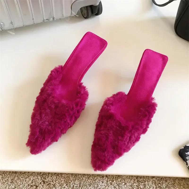 Fashion Women High Heels Shoes Suede Slippers 2025 New Trend Spring Fashion Party Sexy Pumps Casual Ladies Stilettos Sandals Fur Mujer