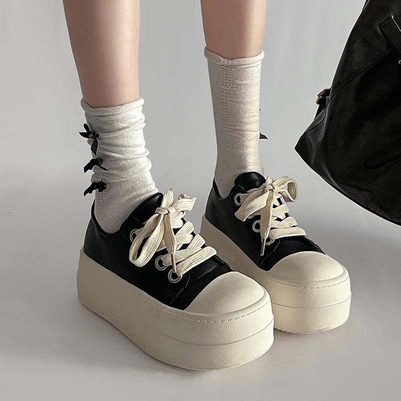 Big head casual board shoes trendy canvas shoes women's 2025 spring new ugly cute round head platform popular muffin board shoes