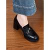QSDD Small Soft Leather Camellia High Heel Loafers Women's Thick Heel Single Shoes 2025 New Commuter Round Head Small Leather Shoes