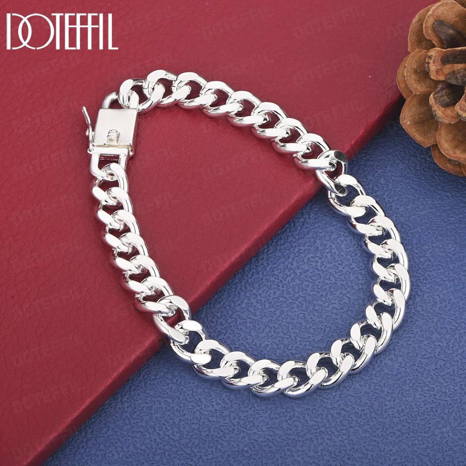 925 Sterling Silver 8mm Side Chain Bracelet Wedding Jewelry