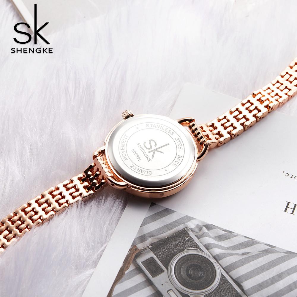 SHENGKE Luxury Rosegold Dial With Rhinestone Women Watches Precise Quartz Watch For Women Original Fashion Design Ladies Clock