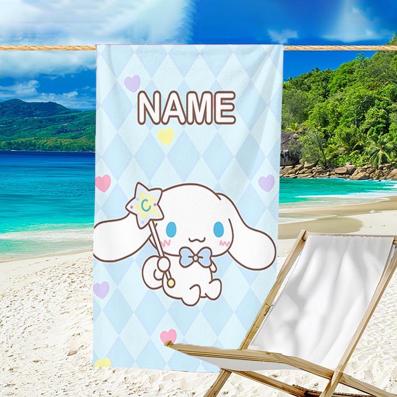 1pc Cinnamoroll1 Beach Towel with Custom Name, Beach/Swimming/Bath/Picnic/Camping Towel, Suitable for Seaside Beaches