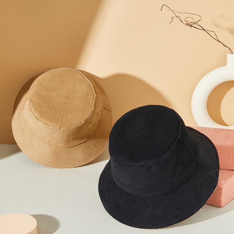 Autumn and winter new lamb wool thickened outdoor warm bucket hat double-sided basin hat corduroy basin hat