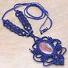 Macrame Red Necklace Jasper Crystal Pendant Handmade Natural Thread Bohemian