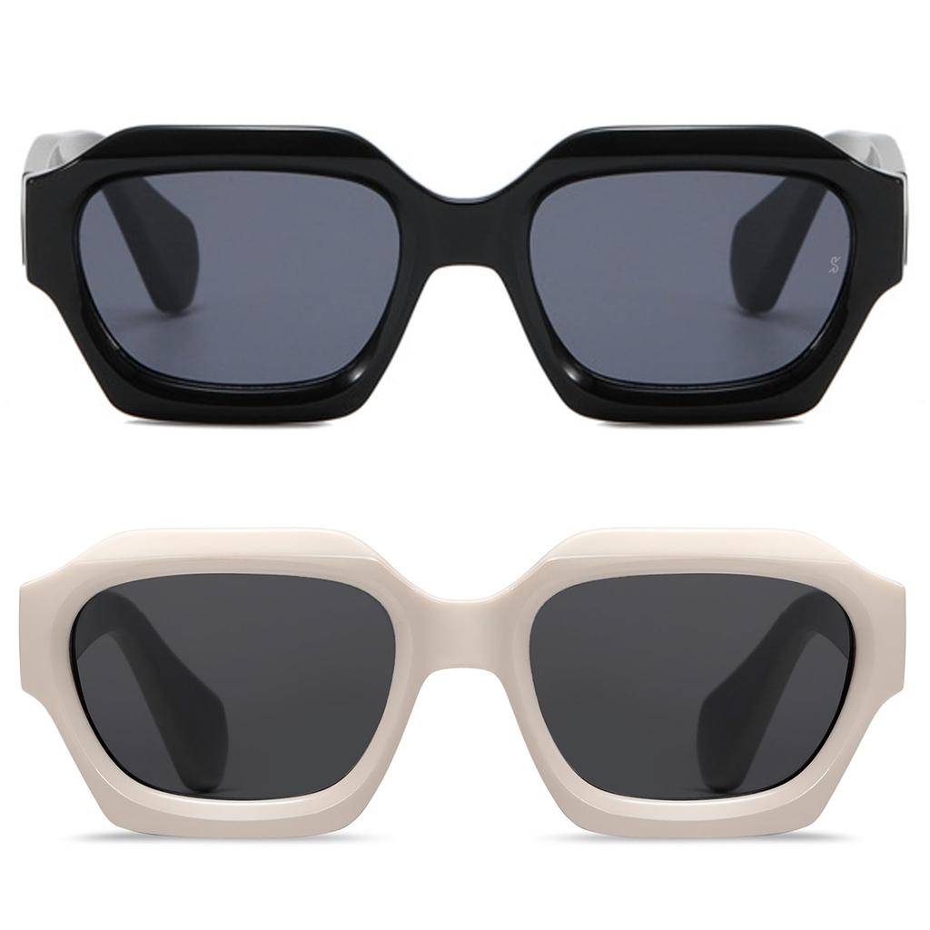 Retro Thick Hexagonal Sunglasses for Men and Extra 90s Dark Color Eyeglasses [SHEEN KELLY] Women, Fashionable, Large, Thick, Black,