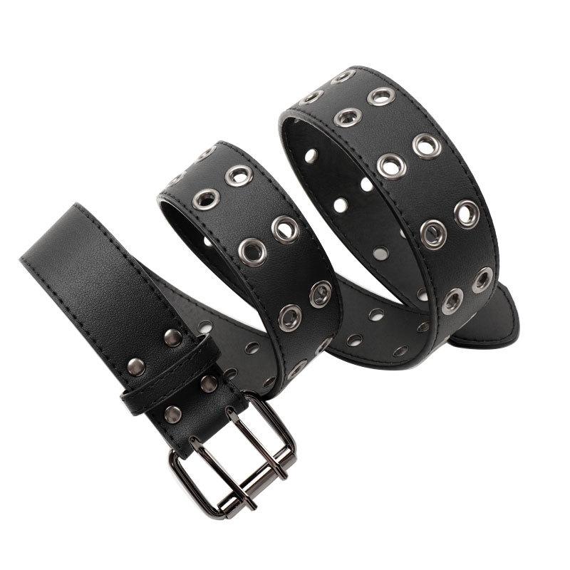 Unisex Punk Style Double Eyelet Waist Belt – Adjustable Versatile Accessory for Jeans & Dresses