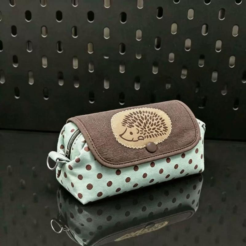 Cute Hedgehog Polka Dot Pencil Case Durable Zipper Multifunctional Stationery Organizer for Primary Middle School Students