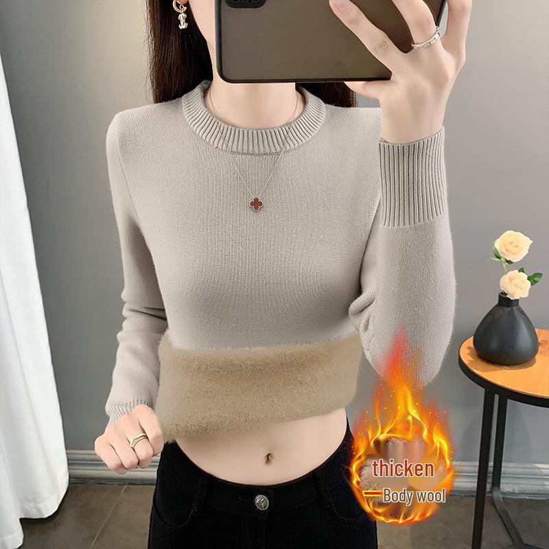 2025 Autumn/Winter Women's Plus Size Knit Fleece Sweater - Slimming, Cozy Inner Layer, Warm and Stylish.