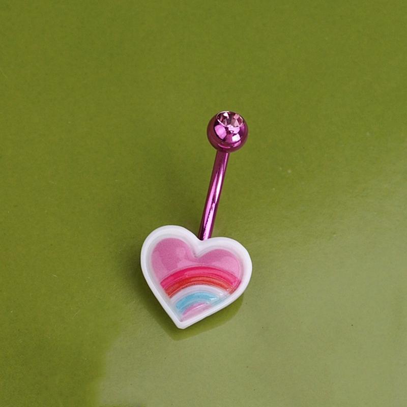 Sweet Dinosaur Navel Ring Zircon Heart Strawberry Belly Button Ring For Women Body Piercing Decor Vacation Leisure Beach Jewelry