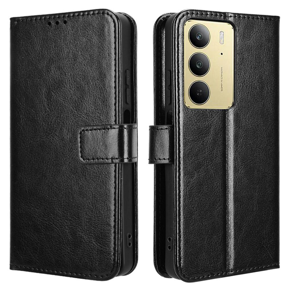 

Чехол для Realme 14x 5G/C75 4G/V60 Pro 5G, текстура «Crazy Horse», обложка-кошелек для телефона из ПУ кожи Black