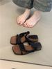 Thick-soled square head retro one-word with sandals for women to wear in the summer of 2025 with skirts and casual two-wear Roman sandals
