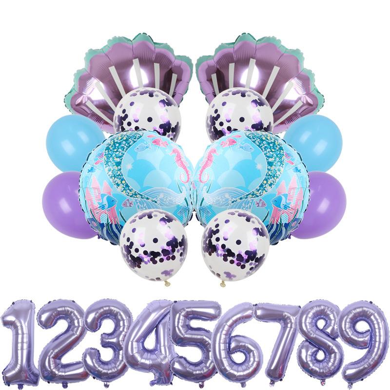 Mermaid Balloon Set Children'S 32-Inch Purple Digital Shell Children'S Birthday Party Arrangement