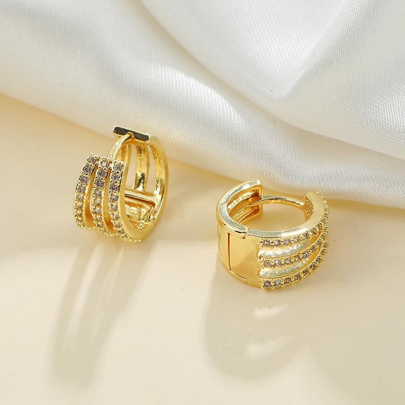 Huazi Style Zircon Stud Earrings for Women - Gold-Plated, Non-Fading Luxury Jewelry