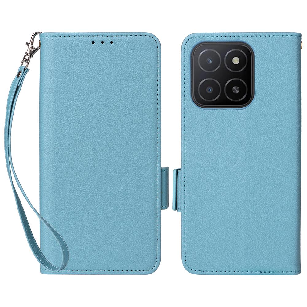 For Honor X5b/X5b Plus Case with Wrist Strap Litchi Texture PU Leather Wallet Phone Cover