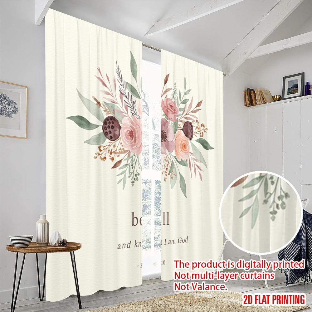 2pcs 2D Flat Printing Window Drapes Floral God's Stillness Psalm 46 10 100% Polyester Fabric Without Electricity Birthday Party