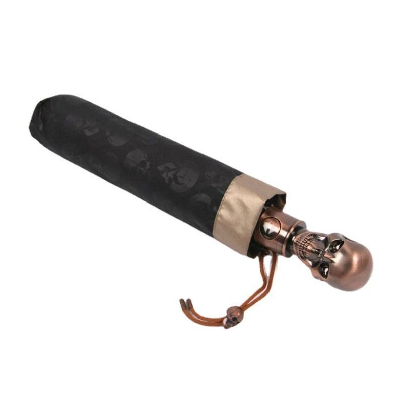 

Creative Personality Skull Handle Folding Umbrella Fully Automatic Strange Weird Sunny And Rainy Dual Use Short Handle Umbrella коричневый