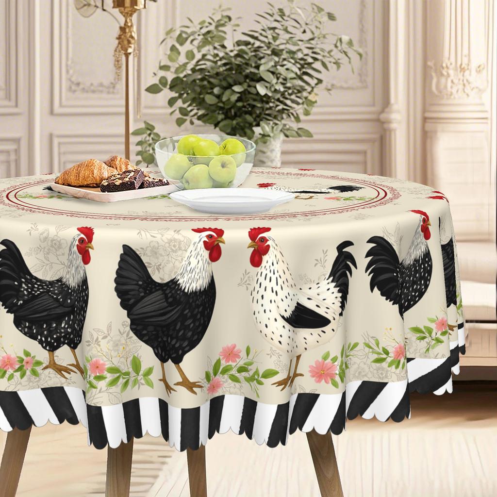 Prosty Pasterski Okrągły Obrus na Stół, Tkanina z Nadrukiem Koguta, Okrągły Obrus, Domowy Wodoodporny Prostokątny Obrus Chroniący Przed Oparzeniem