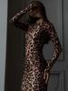 2026 Women's Sexy Leopard Print High Waist Slim Fit Dress with Long Sleeves & Round Neck