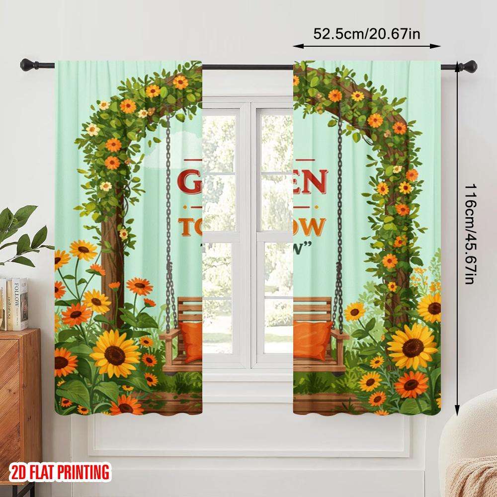 2pcs 2D Flat Printing Window Curtains Plant Garden Believe Tomorrow_a Fabric Without Electricity Birthday Party Perfect for