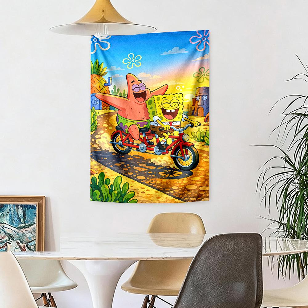Spongebob Squarepants Wall Decor Tapestry Art For Pet Memorial Birthdaywedding Party Backdrop Family Gift