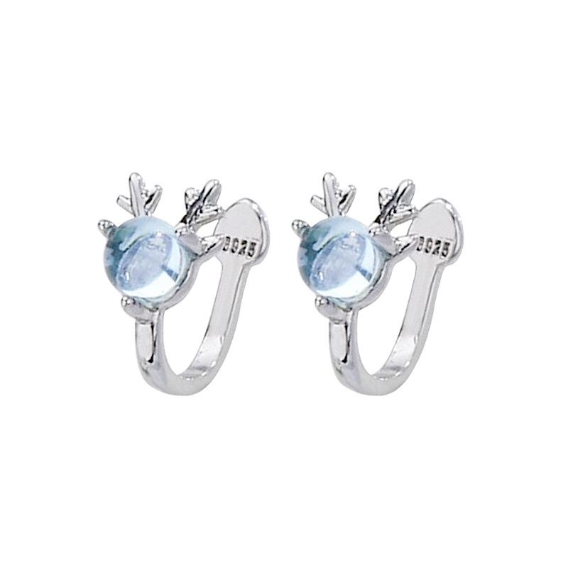 Reindeer Antler Blue Zircon Ear Cuff - Transparent Clip for Students & Best Friends, Christmas Gift