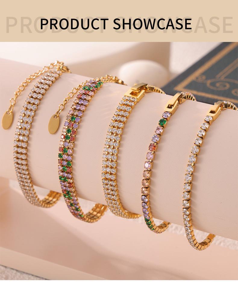 Women's Luxury Zircon Claw-Set Bracelet: European & American Style, Gold-Plated Titanium Steel, Colorful Diamond-Inspired Design
