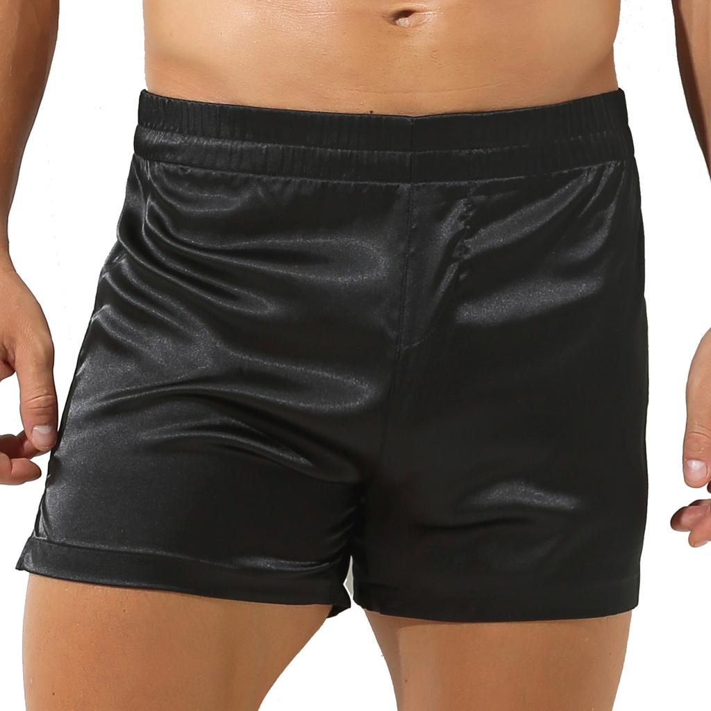 Pánské saténové šortky Elastický pas Střední pas Rozparek na boku Boxerkové slipy Hedvábné noční prádlo