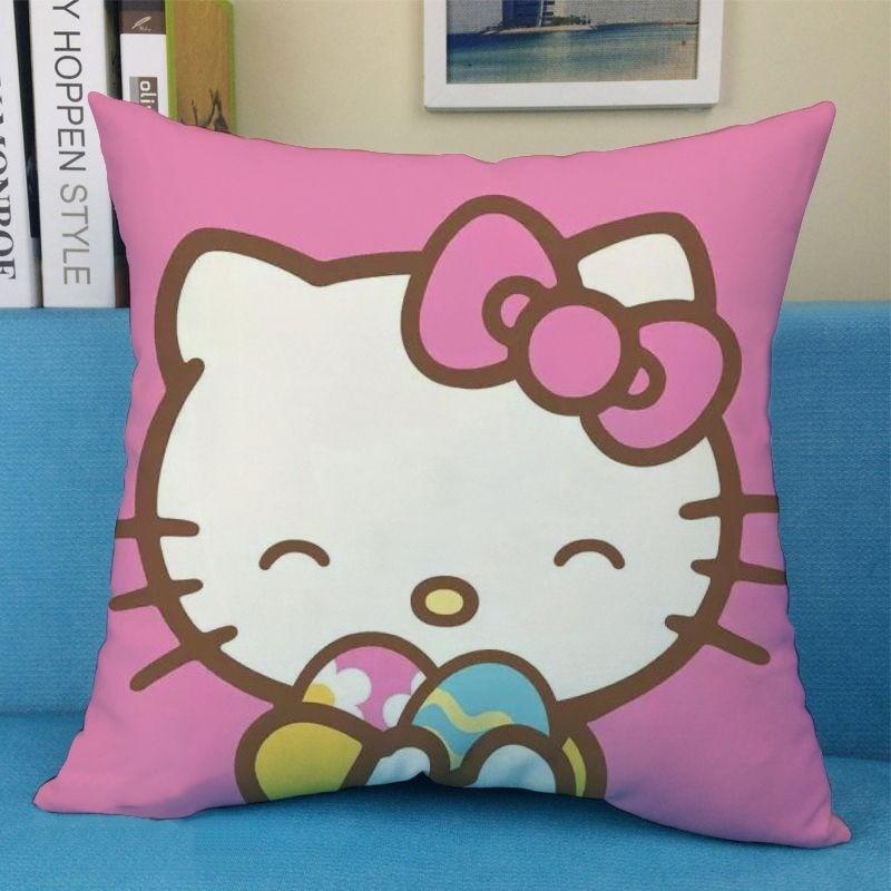 Cute Cartoon Art Funny HelloKitty Cushion Cover Square Pillowcase Home Sofa Living Room Coffee Shop Durable Pillowcase