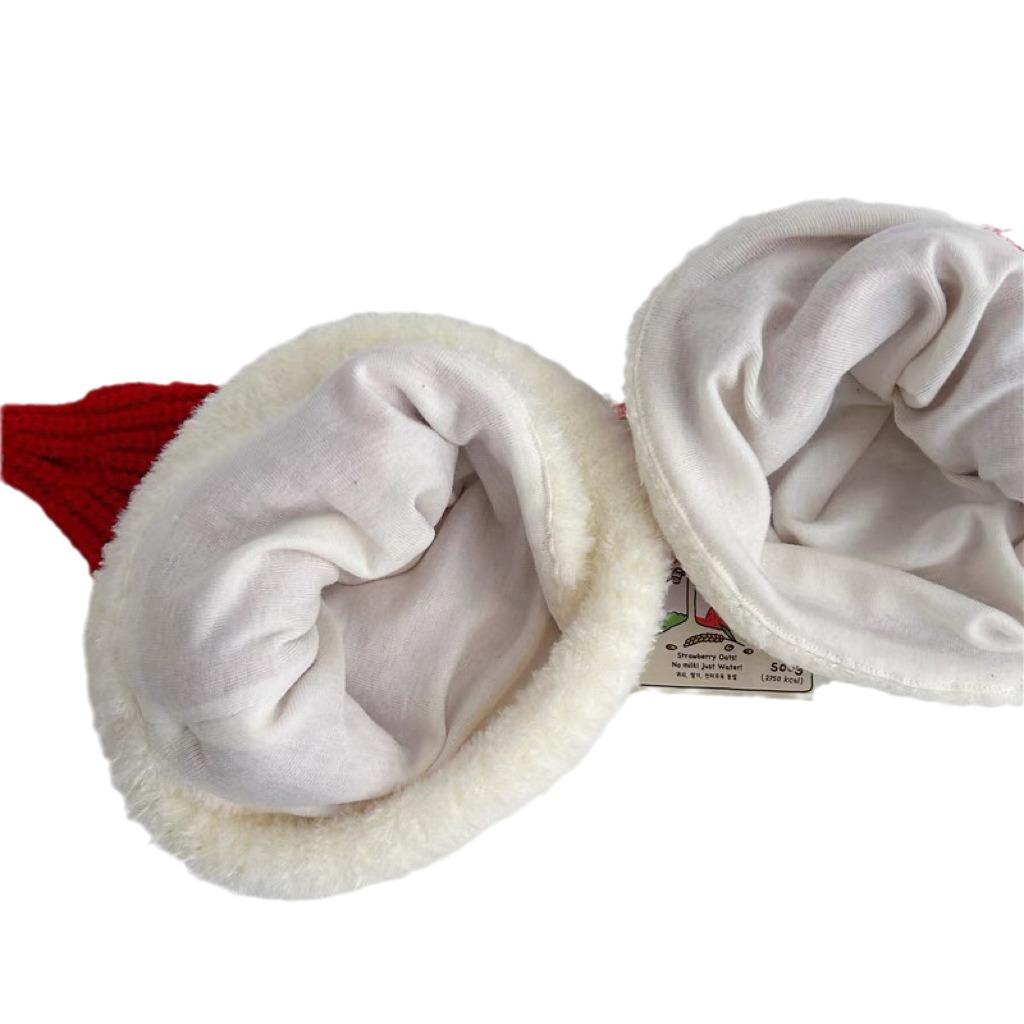 Świąteczna Ciepła Dzianinowa Wełniana Czapka Dziecięca - Czerwony Plusz na Boże Narodzenie i Nowy Rok