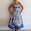 European and American Sexy U-Collar Waist Hugging Pleat Sling Big Hemline Dress Women Sexy Suspender Dress