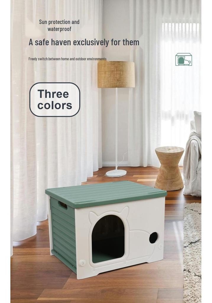 All-Season Outdoor & Indoor Rainproof Cat House: Semi-Enclosed Plastic Villa for Stray Cats & Dogs