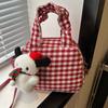 Red Woolen Plaid Bag for Women New Style Popular Bowling Handbag Canvas Crossbody Bag Pillow Bag